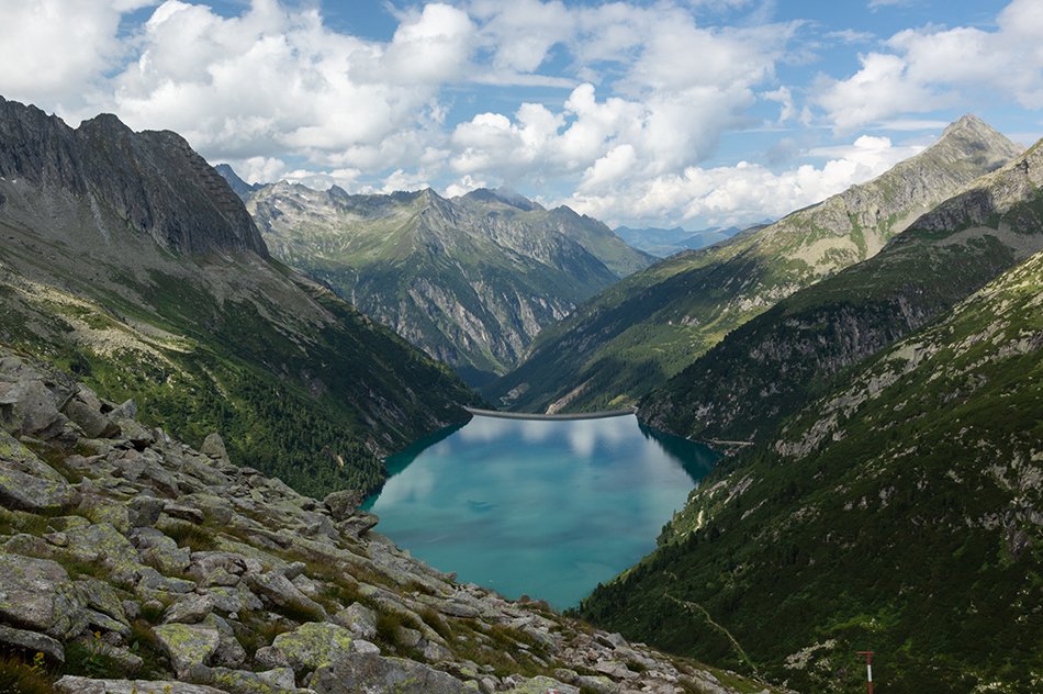 The Zillergründl Dam nestled in the Ziller Valley, Zillertal, Austria.
