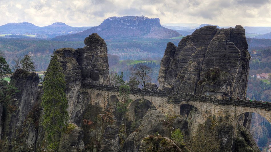 Bastei Bridge in the Sächsische-Schweiz National Park, Saxony, Germany.