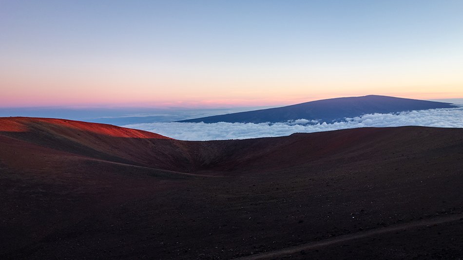 View of Mauna Loa from the summit of Mauna Kea, Big Island, Hawaii.