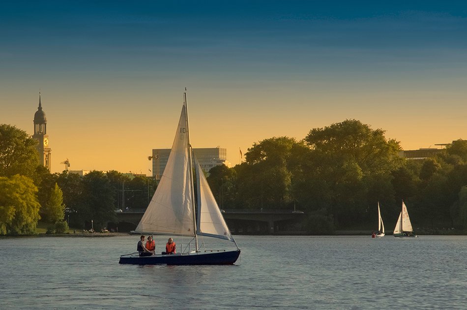 Sailing on the river Alster in Hamburg.