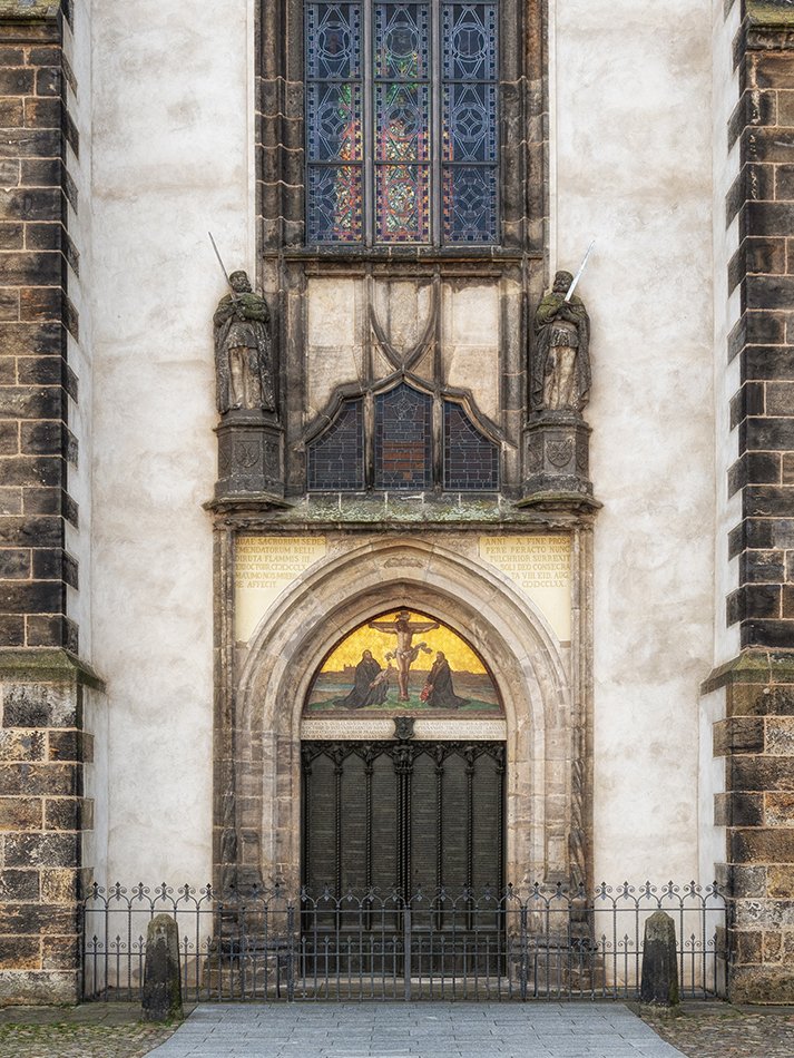 The 95 Theses posted by Martin Luther in 1517. All Saints Church, Wittenberg.