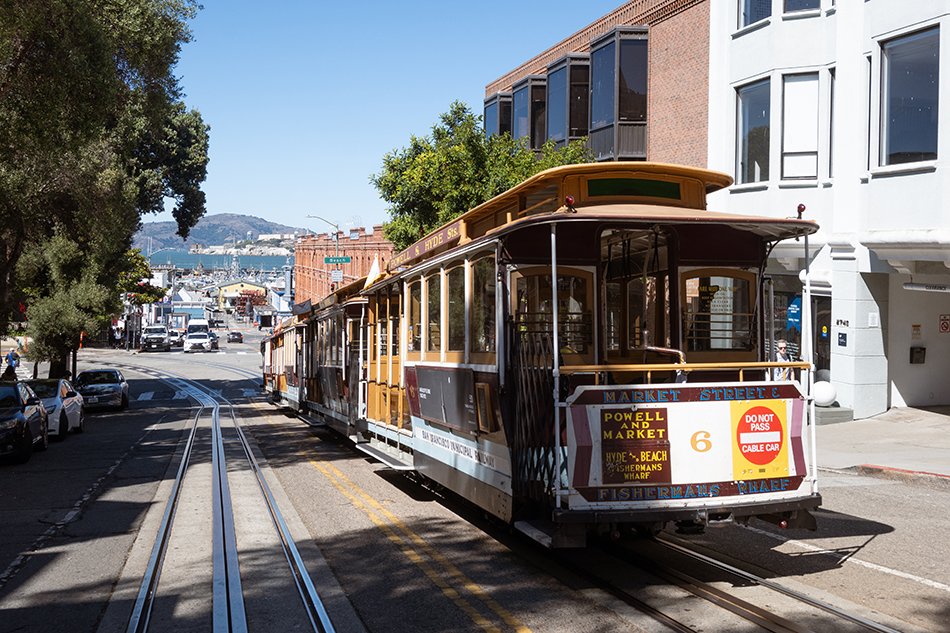 The iconic cable car in San Francisco.