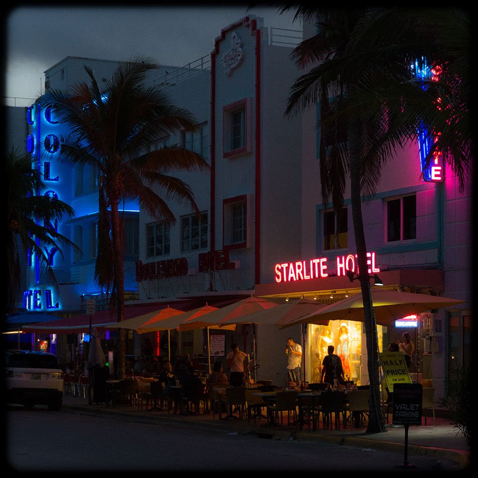 Twilight on Ocean Drive, Miami Beach, Florida.