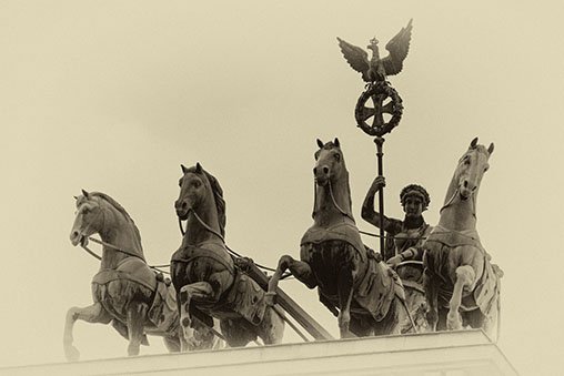 The Quadriga on top of the Brandenburg Gate.
