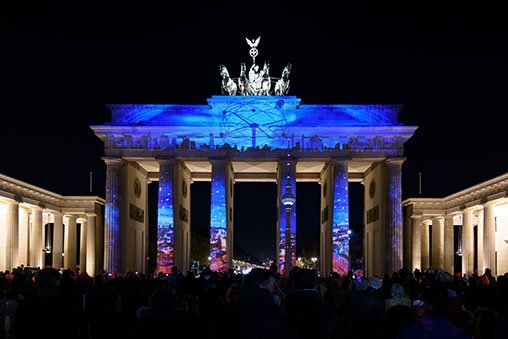 The Brandenburg Gate lit up for the Festival Of Lights.