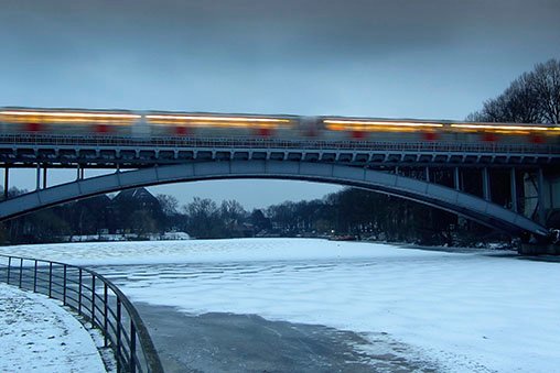 A blurred, fast moving train.