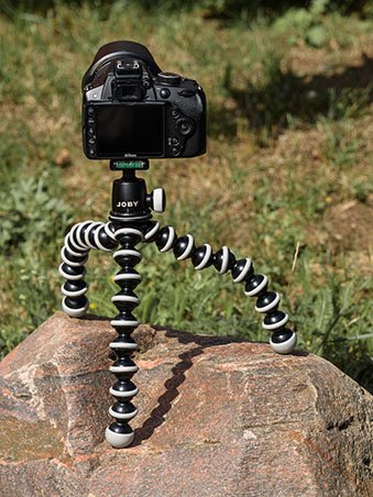 Camera mounted on a GorillaPod tripod.