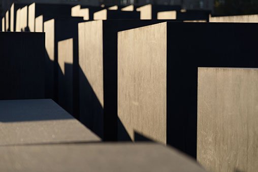 The Holocaust Memorial in shadow.