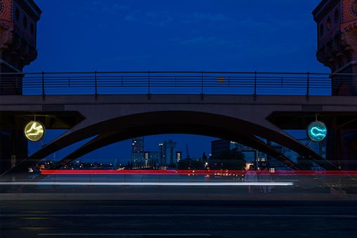 Paper-Scissors-Stone installation on the Oberbaumbrücke bridge.