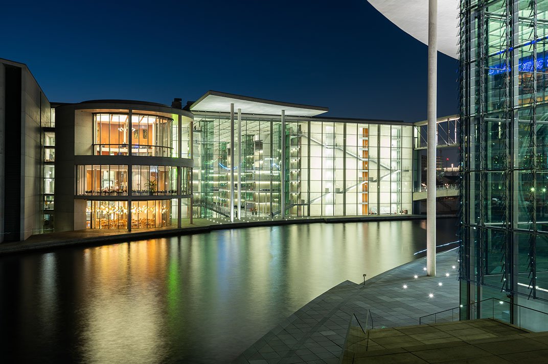 Paul-Löbe-Haus during the blue hour.