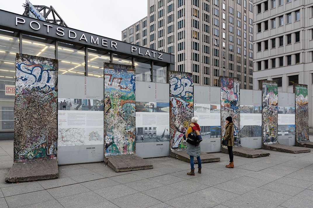 Remnants of the Berlin Wall on display in Potsdamer Platz.