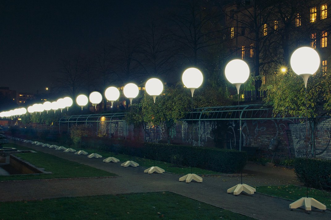 Lamps illuminate the path of the Wall on the 25th anniversay of its fall.