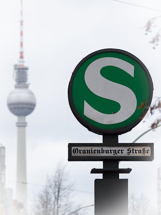 Oranienburger Straße S-Bahn and the TV Tower.