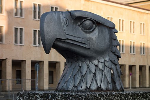 The eagle head statue at Tempelhof.