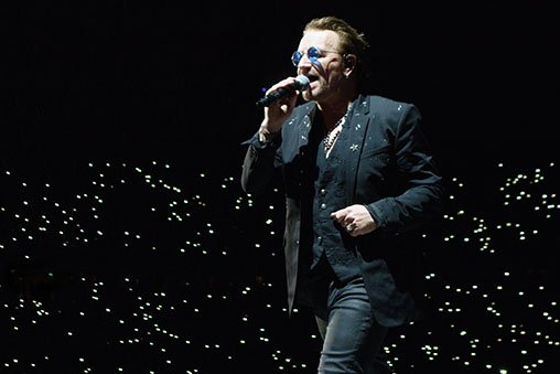 Bono on stage in Berlin.