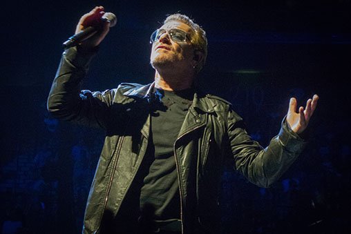Bono on stage in Berlin.