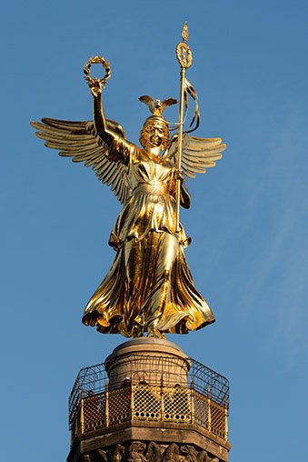 Victoria, the goddess of victory, on top of the Siegessäule.