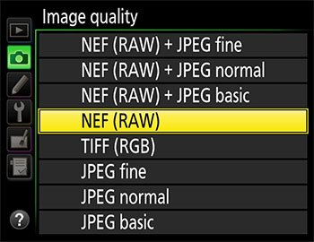 Nikon image quality menu.