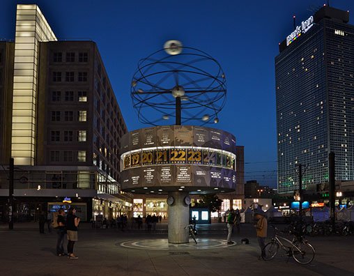The World Clock at night.